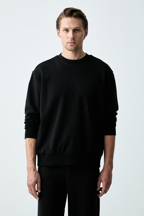 BOSS Green bluza męska z bawełną SW_Crewneck czarna 50564103