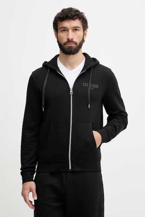 Guess mikina na zips s kapucňou pánska s bavlnou čierna M6YQ48 K4244