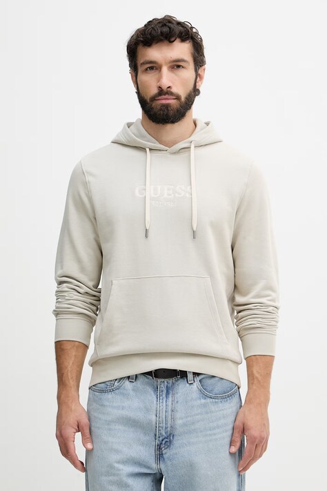 Guess bluza z kapturem męska z bawełną beżowa M6YQ36 K4243