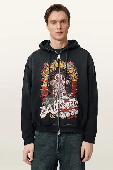 AllSaints bluza z kapturem męska bawełniana ROQUE czarna M027NE