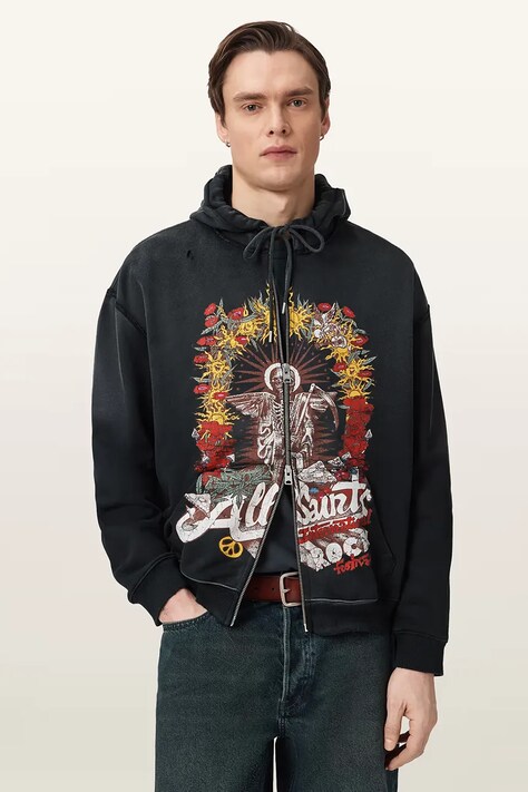 AllSaints bluza z kapturem męska bawełniana ROQUE czarna M027NE