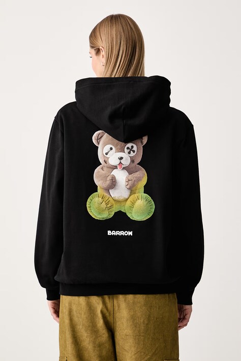 Barrow Bluza z kapturem bawełniana czarna F6BWUAHS044