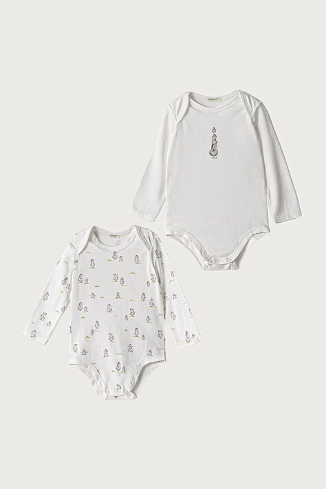 United Colors of Benetton Body dziecięce bawełniane z elastanem 2-pack beżowe 3WGGAB011