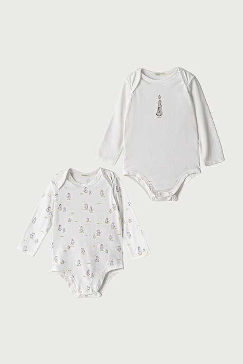 United Colors of Benetton Body dziecięce bawełniane z elastanem 2-pack beżowe 3WGGAB011