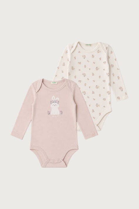 United Colors of Benetton Body niemowlęce bawełniane z elastanem 2-pack różowe 3UMRAB014