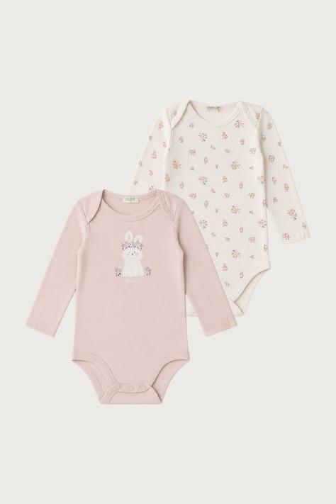 United Colors of Benetton Body niemowlęce bawełniane z elastanem 2-pack różowe 3UMRAB014