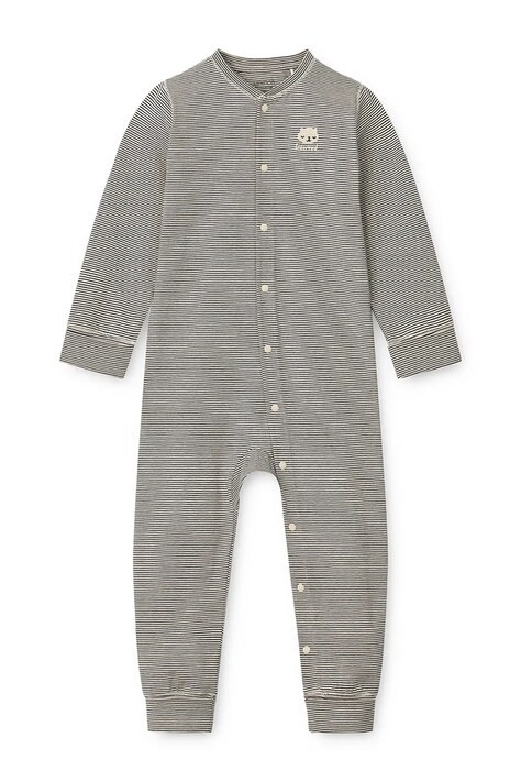 Liewood Pajacyk niemowlęcy bawełniany z elastanem Birk Grow Striped Pyjamas Jumpsuit granatowy LW20994