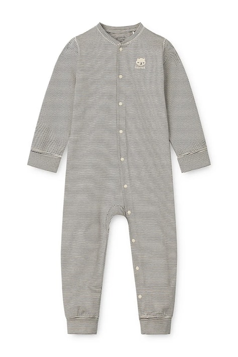 Liewood Pajacyk niemowlęcy bawełniany z elastanem Birk Grow Striped Pyjamas Jumpsuit granatowy LW20994