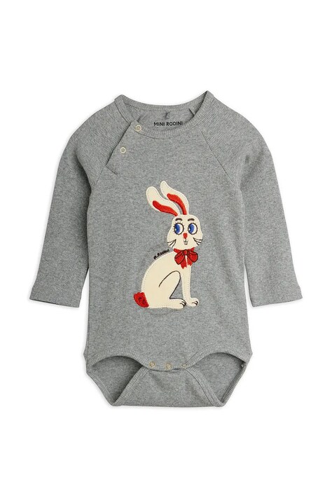 Mini Rodini Body pentru copii din bumbac cu elastan Rabbits gri 26740104