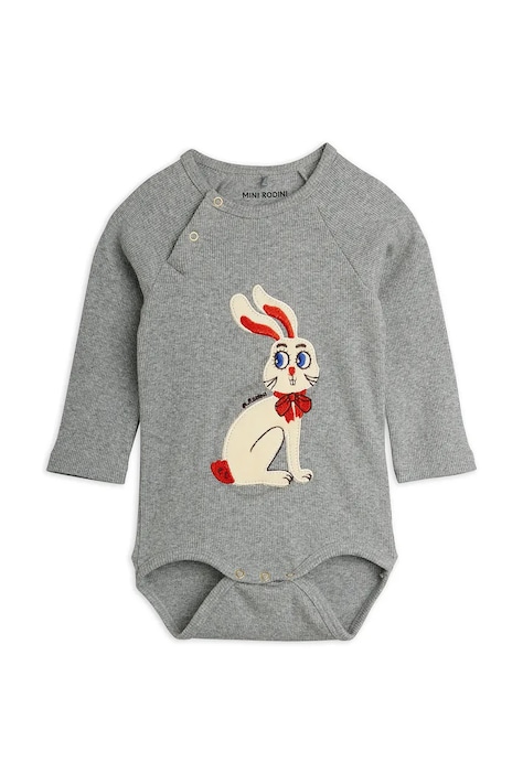Mini Rodini Body dziecięce bawełniane z elastanem Rabbits szare 26740104