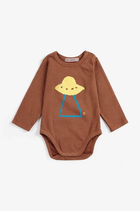Bobo Choses Body dojčenské bavlnené s elastanom Pixel Abduction hnedé B226AB037
