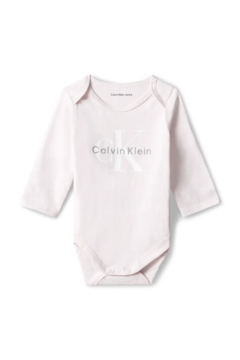 Calvin Klein Jeans Body niemowlęce bawełniane z elastanem fioletowe LVCKFJN01N