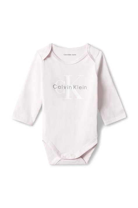 Calvin Klein Jeans Body niemowlęce bawełniane z elastanem fioletowe LVCKFJN01N