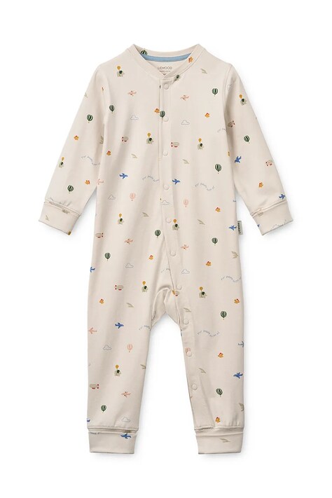 Liewood Φορμάκι παιδικό βαμβακερό με ελαστάν Birk Grow Printed Pyjamas Jumpsuit μπεζ LW20983