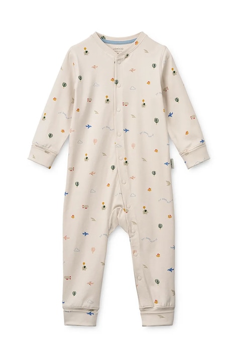 Liewood Φορμάκι παιδικό βαμβακερό με ελαστάν Birk Grow Printed Pyjamas Jumpsuit μπεζ LW20983