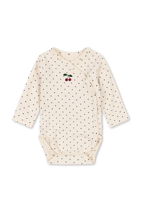 Konges Sløjd Body niemowlęce bawełniane z elastanem BASIC LS NEWBORN BODY GOTS beżowe KS105897