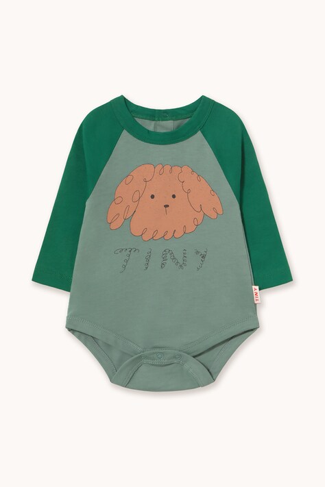 Tinycottons Body niemowlęce bawełniane CURLY DOG GRAPHIC BODY zielone AW26-402