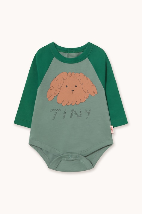 Tinycottons Body niemowlęce bawełniane CURLY DOG GRAPHIC BODY zielone AW26-402
