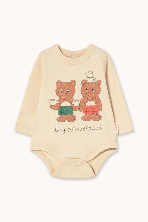 Tinycottons Tuta per neonati in cotone TINY TEA ROOM GRAPHIC BODY beige AW26-407