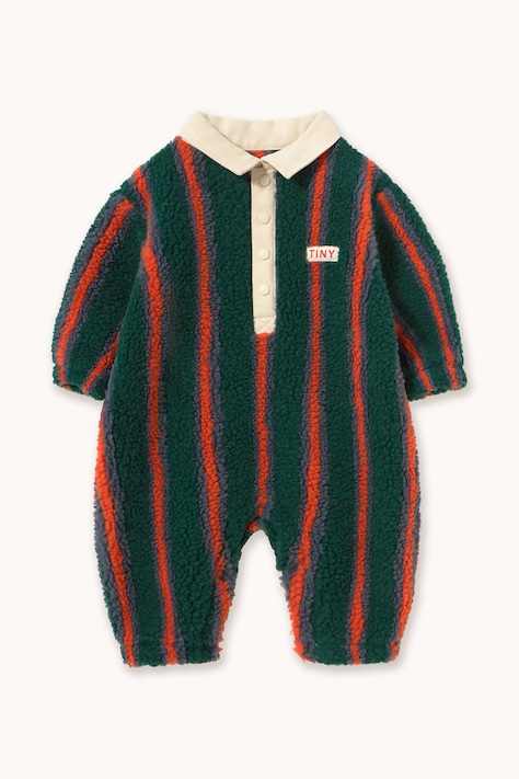 Tinycottons Pajacyk niemowlęcy MULTICOLOR STRIPES POLO SHERPA ONE-PIECE zielony AW26-246