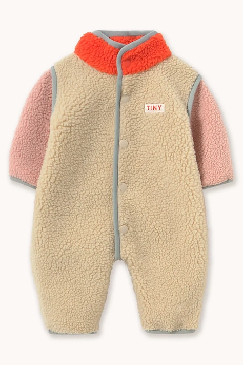 Tinycottons overal dojčenský flísový COLOR BLOCK SHERPA ONE-PIECE béžový AW26-253