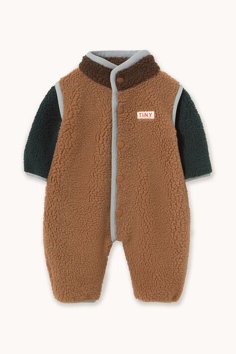 Tinycottons bébi polár rugdalózó COLOR BLOCK SHERPA ONE-PIECE barna AW26-253