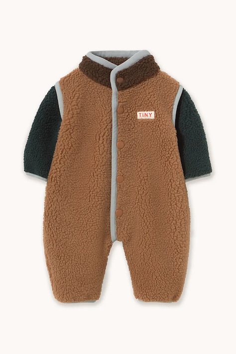Tinycottons bébi polár rugdalózó COLOR BLOCK SHERPA ONE-PIECE barna AW26-253