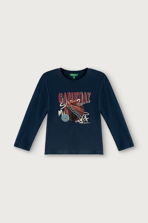 United Colors of Benetton Longsleeve pentru copii din bumbac bleumarin 3I1XG10NL