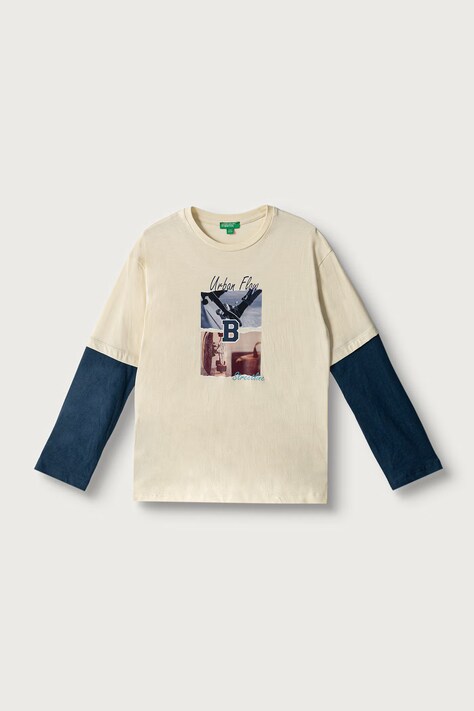 United Colors of Benetton Longsleeve dziecięcy bawełniany beżowy 3I1XC10UI