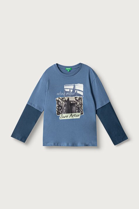 United Colors of Benetton Longsleeve pentru copii din bumbac albastru 3I1XC10UI