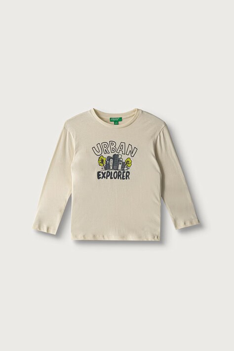 United Colors of Benetton Longsleeve pentru copii din bumbac bej 3ATNG10NP