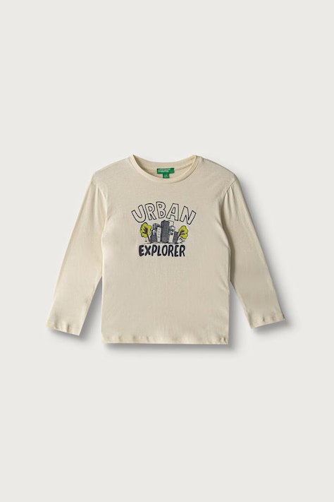 United Colors of Benetton Longsleeve pentru copii din bumbac bej 3ATNG10NP