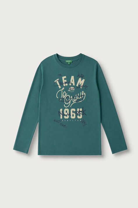 United Colors of Benetton Longsleeve dziecięcy bawełniany turkusowy 3ATNC10UF