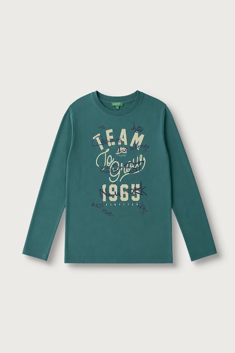 United Colors of Benetton Longsleeve dziecięcy bawełniany turkusowy 3ATNC10UF