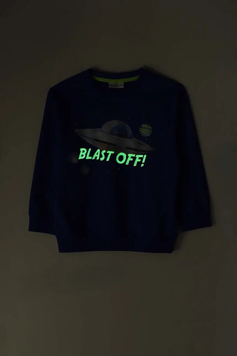 Coccodrillo Longsleeve dziecięcy bawełniany niebieski GALACTIC RACE BOY KIDS