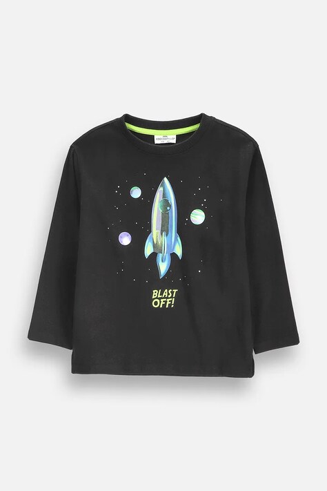 Coccodrillo Longsleeve dziecięcy bawełniany czarny GALACTIC RACE BOY KIDS