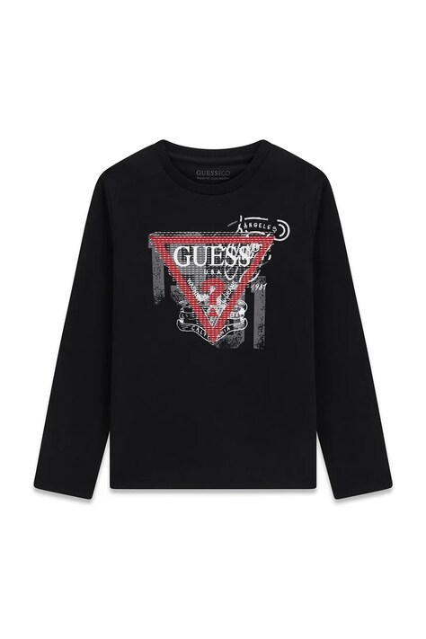 Guess Longsleeve dziecięcy bawełniany czarny L6BI21 K5747