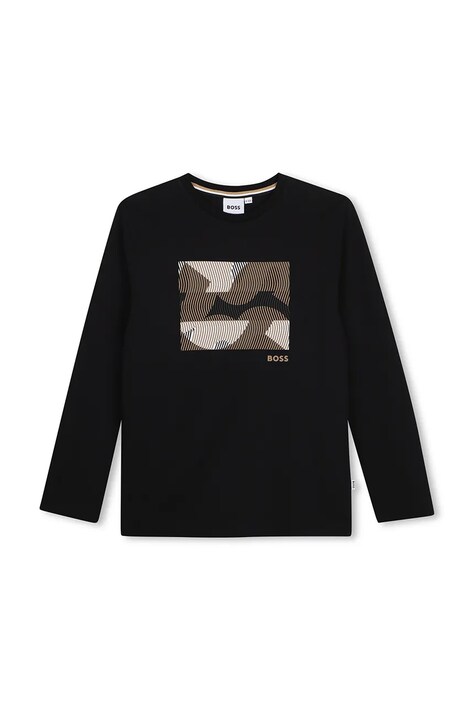 BOSS Longsleeve dziecięcy bawełniany czarny J53406