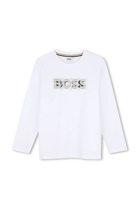BOSS Longsleeve pentru copii din bumbac alb J53417