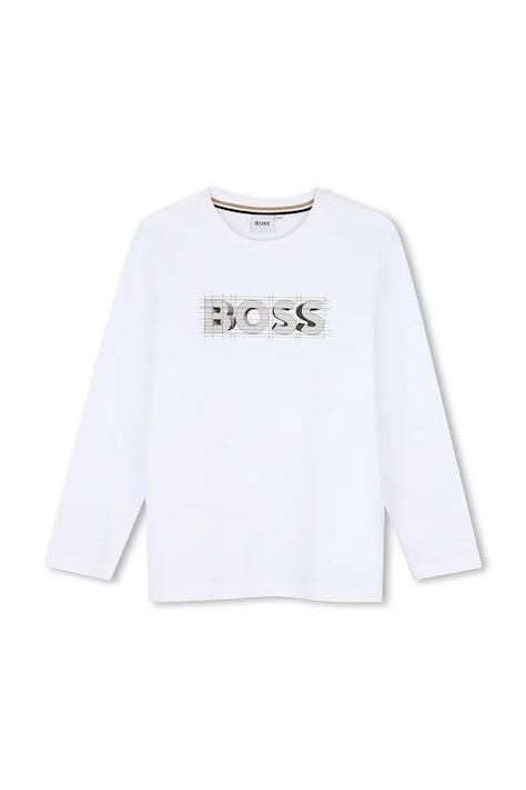 BOSS Longsleeve pentru copii din bumbac alb J53417