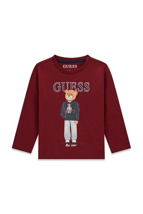 Guess longsleeve dziecięcy bawełniany bordowy N6YI06 K3794