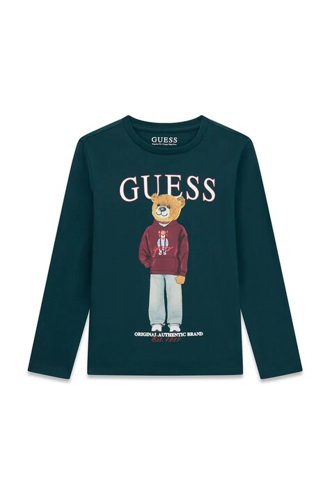 Guess longsleeve dziecięcy bawełniany turkusowy L6YI20 K3752