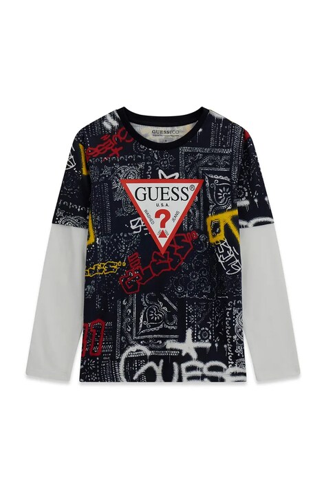 Guess longsleeve dziecięcy bawełniany czarny L6YI16 K3741