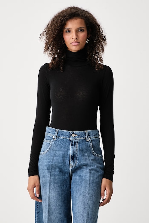 ViCOLO Longsleeve damski z dodatkiem wełny czarny UAC0006