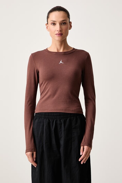 Jordan Блуза с дълги ръкави дамска с памук Brooklyn Essentials кафява IM7353.265