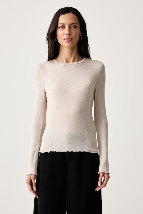 Scotch & Soda Longsleeve damski z dodatkiem wełny beżowy U9B01753T