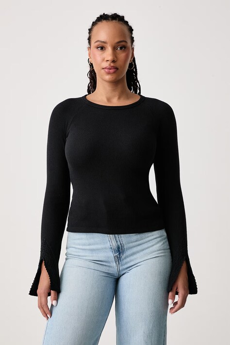 Guess Jeans Majica z dolgimi rokavi ženska črna W6BP10 K5533