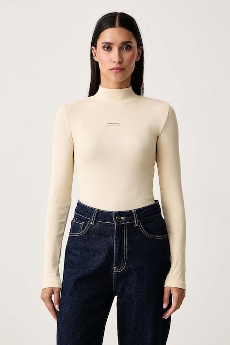 Guess Jeans Longsleeve damski bawełniany z elastanem beżowy W6BP06 K5471