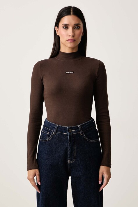 Guess Jeans Longsleeve damski bawełniany z elastanem brązowy W6BP06 K5471