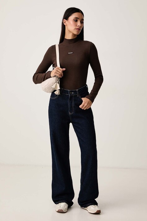 Guess Jeans Longsleeve damski bawełniany z elastanem brązowy W6BP06 K5471